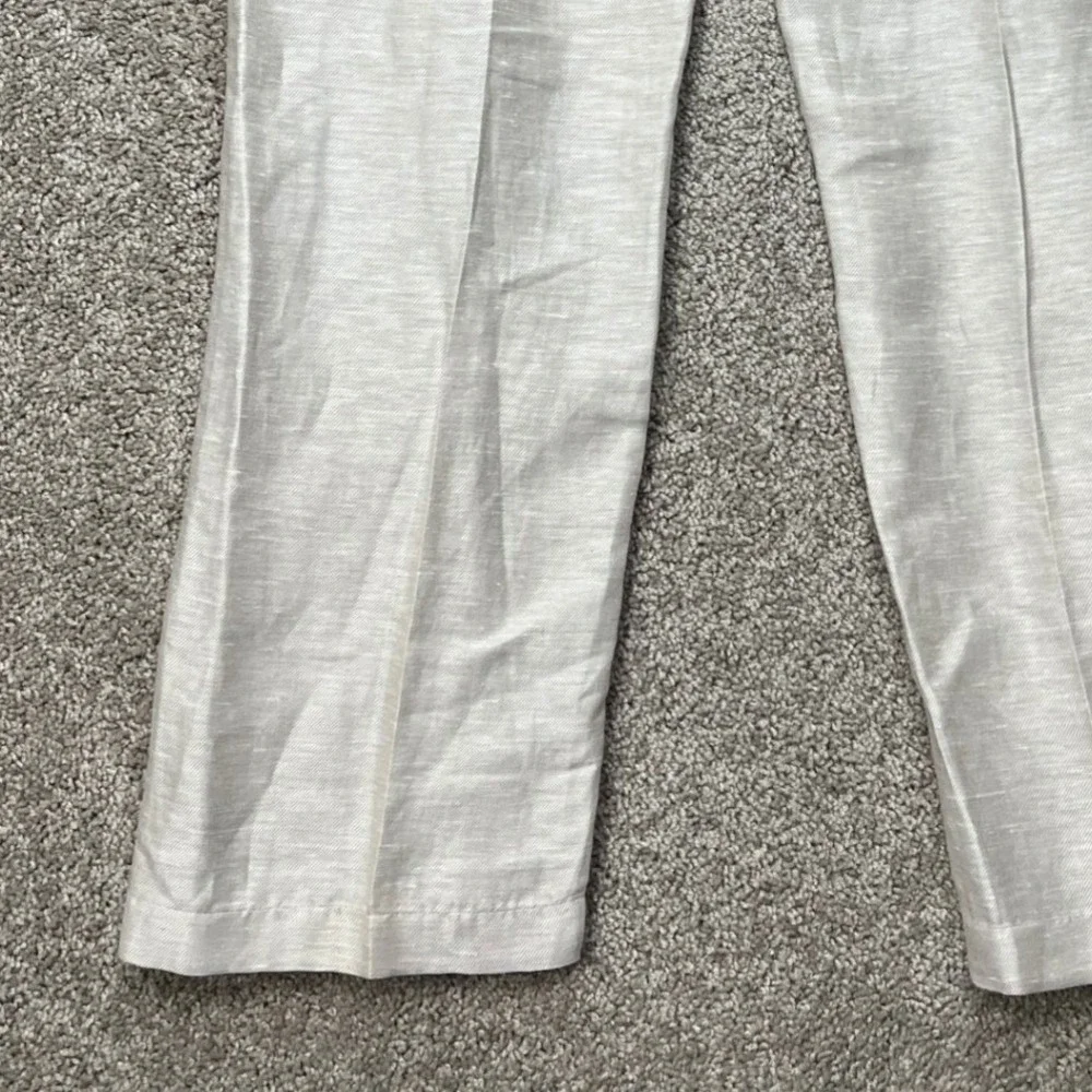 Perry Ellis Linen Blend Pants Mens 38x32 Beige Straight Leg Drawstring Twill EUC